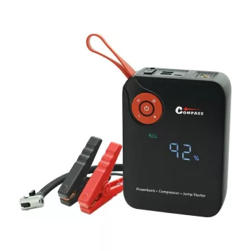   Compass indítóállomás kompresszorral, powerbankkal és lámpával (7200 mAh, 600 A)